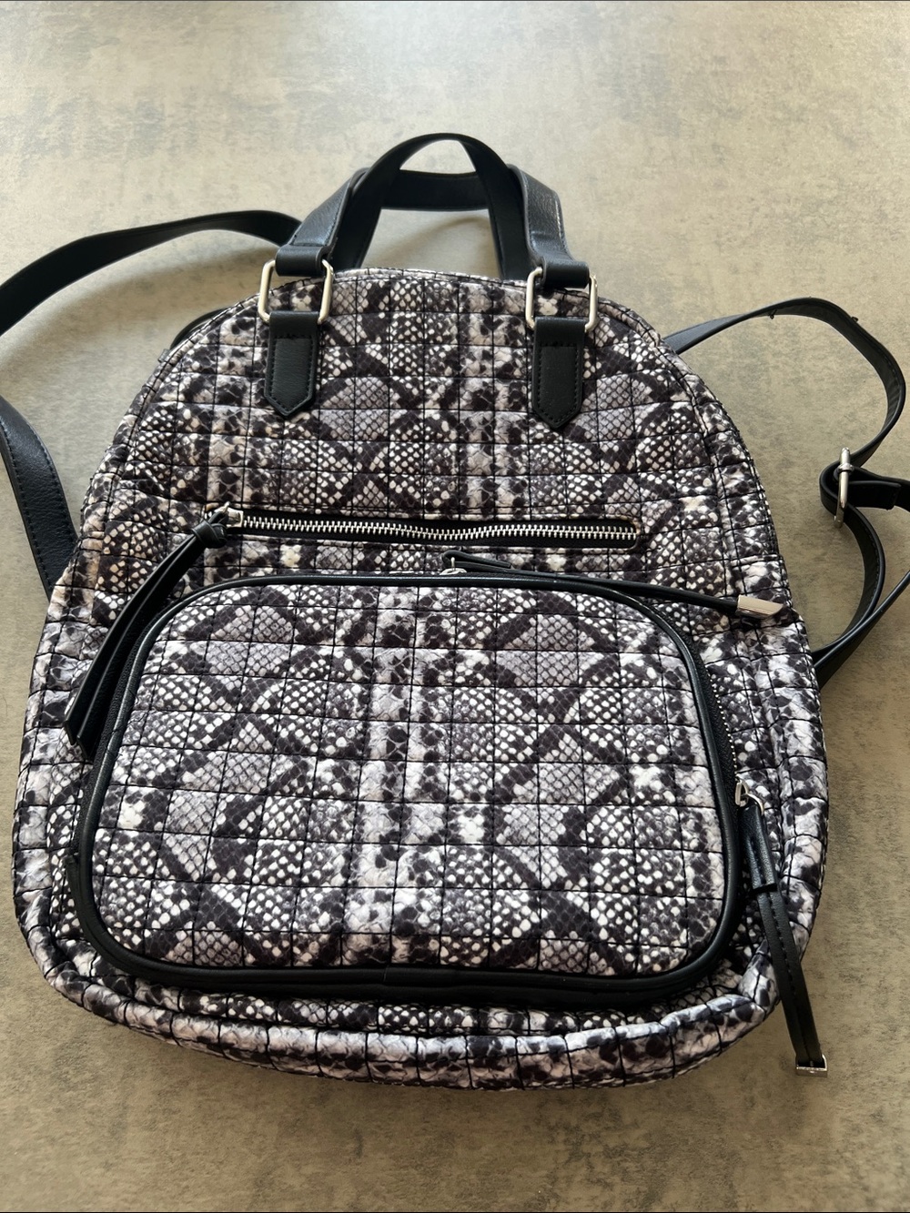 Quilted Snake-Print Mini Backpack - Black/Gray